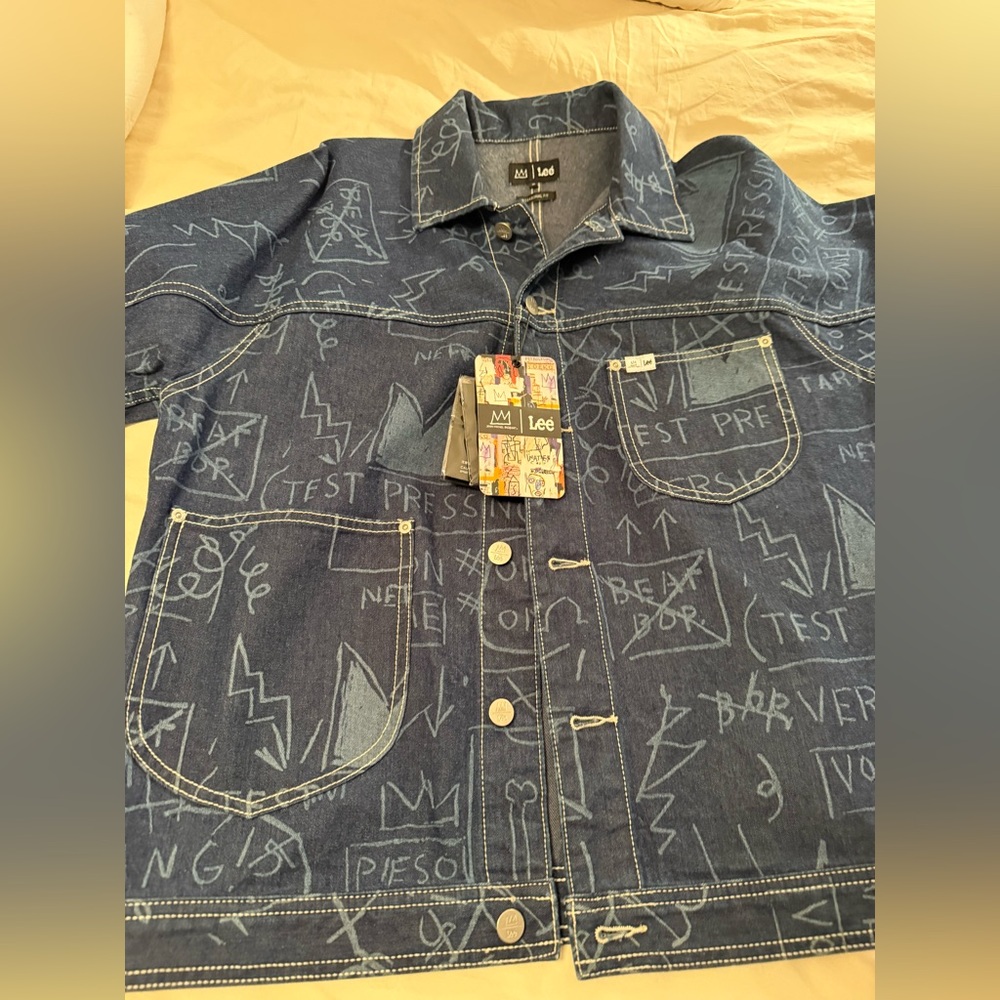 Lee (Jean Michel Basquiat designBlue Denim Jacket with Graphic Print